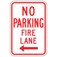 No Parking Fire Lane Left Arrow Sign
