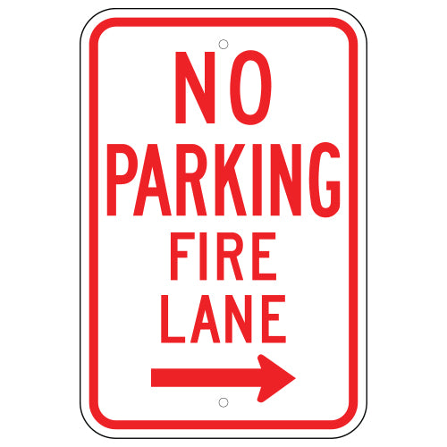 No Parking Fire Lane Right Arrow Sign